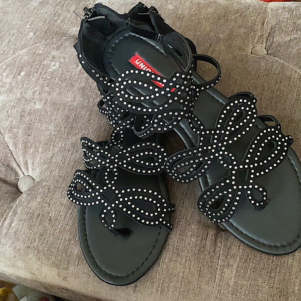 Black union bay zip up sandals,size 11,with jewels